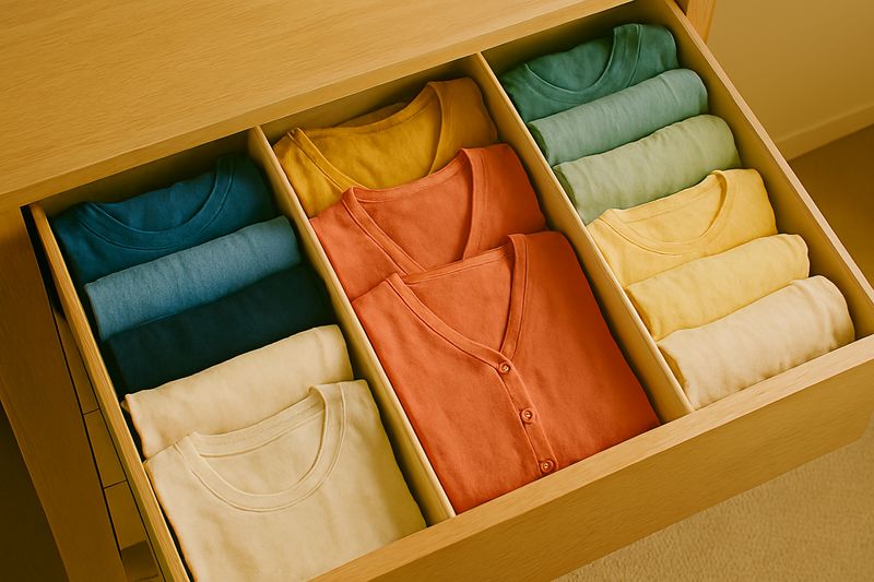 立てて収納された服